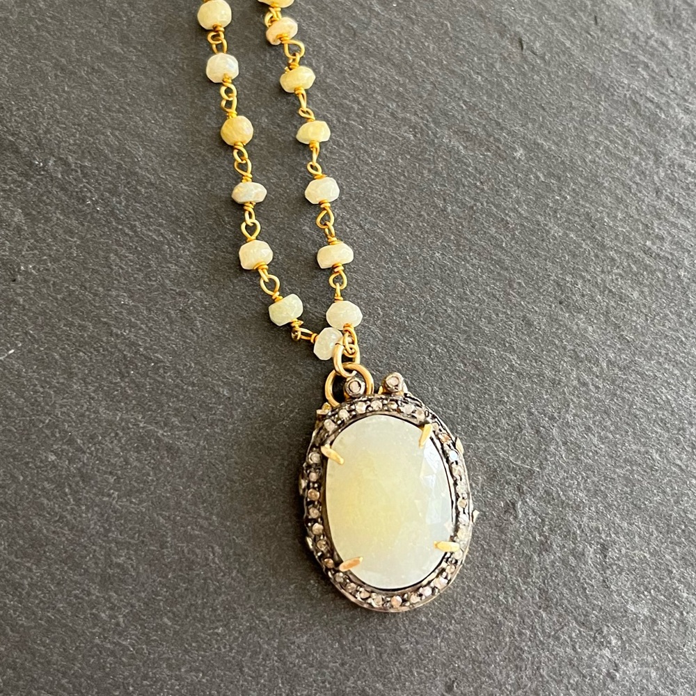 Prehnite and Black Diamond Necklace